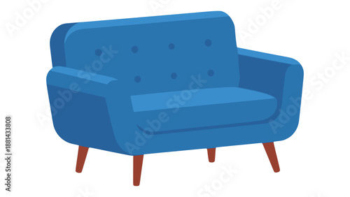 blue comfortable sofa interior flat color vector illustration template design