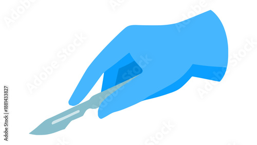 doctor surgeon holding scalpel in medical glove flat color vector illustration template design