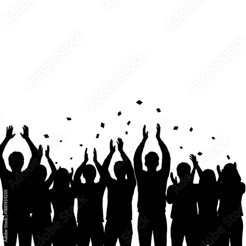 Explosive Celebration Silhouettes With Confetti for Joyful Elation and Event Success