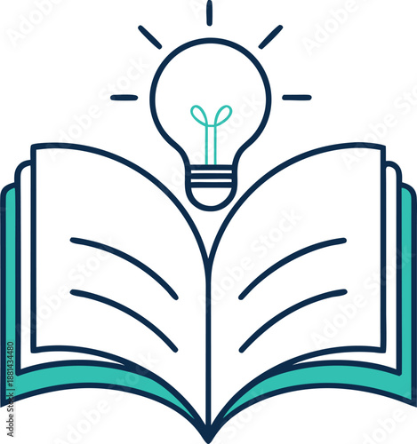 open book with light bulb icon outline vector