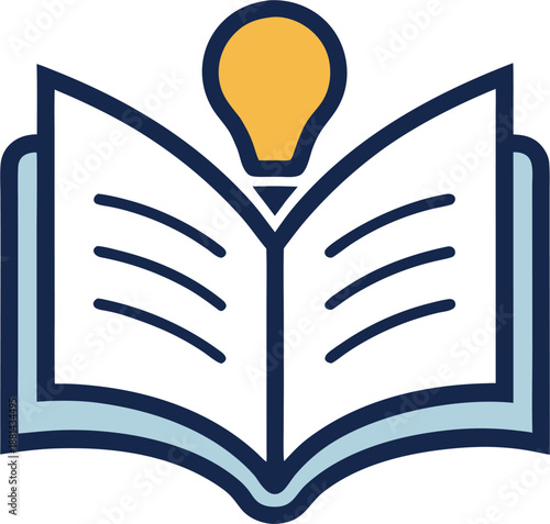 open book with light bulb icon outline vector