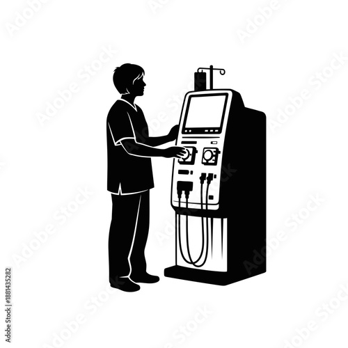 Professional Medical Staff Operating Vital Signs Monitor Silhouette for Hospital Patient Observation