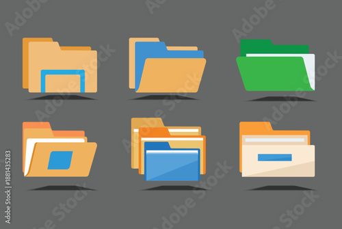 set of icon folder computer file colorful document binder data archive, perfect for various technology-related concepts.