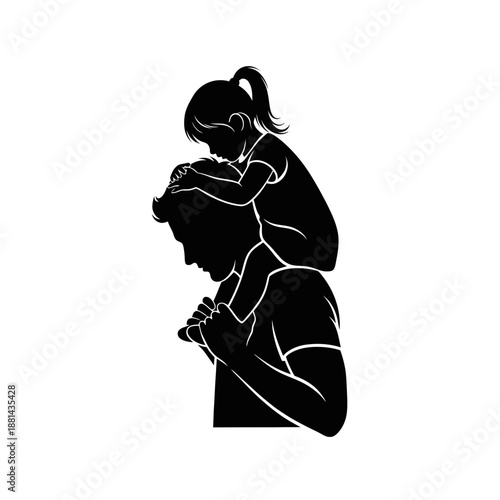 Playful Father and Daughter Piggyback Ride Silhouette Representing Family Joy and Childhood Memories
