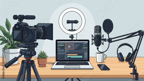 Minimal line art illustration of household and lifestyle objects including cup, plant, lamp, and decor items drawn in a clean modern outline style.
