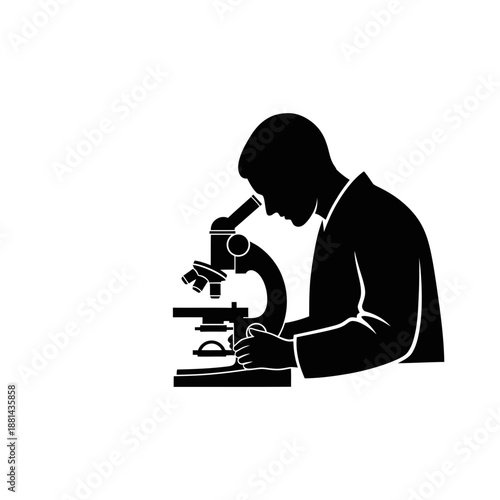 Scientist Using Microscope Silhouette for Advanced Laboratory Science Research and Data Analysis