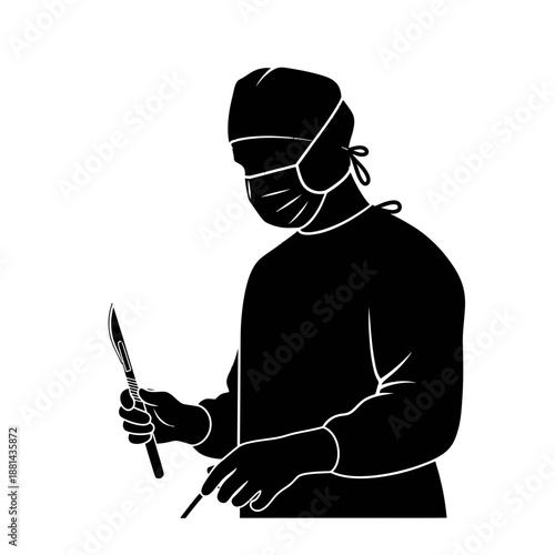 Professional Surgeon Silhouette Holding Scalpel for Advanced Medical Surgery and Operating Room