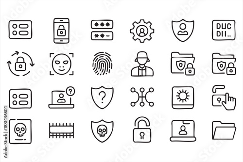 Cybersecurity Icons for User Login and Data Protection Dashboards