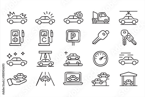 Car Service Line Icons for Vehicle Maintenance Applications