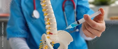 Schilderij op canvas Medical blockade in the intervertebral disc herniation of the lumbar spine