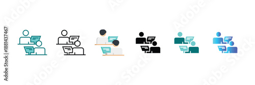 Business icons for teamwork, collaboration, interaction, meeting strategy, corporate communication, UI/UX workflow planning