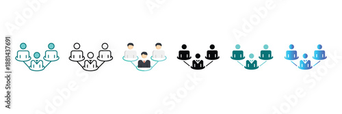 Business icons representing teamwork, collaboration, and networking, showcasing employee interaction, discussion, and management strategies for successful partnership and planning