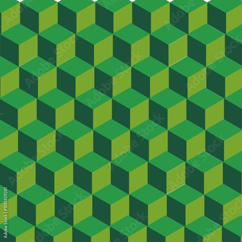 Minimal modern cubes geometric tile and mosaic wall grid backdrop hexagon technology wallpaper background. blue and green block cube structure backdrop.