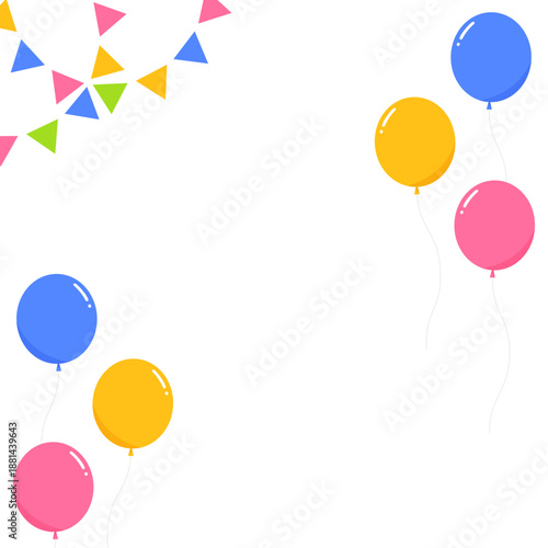 ガーランド、旗、風船のデコレーションフレーム、正方形サイズ