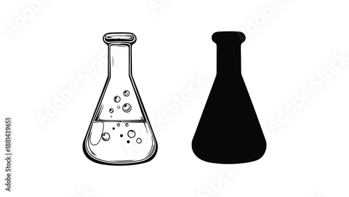 Three beakers with different liquids and colors on a white background