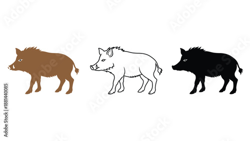Three different colored boar silhouettes walking in a row