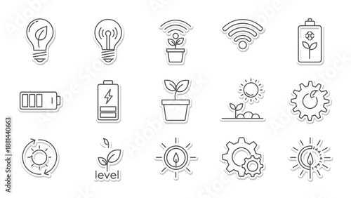 Outline Renewable Energy and Smart Agriculture Icons Set on White