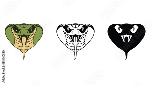 Three heart-shaped cobra logos in different colors on a white background