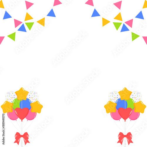 ガーランド、旗、風船のデコレーションフレーム、正方形サイズ