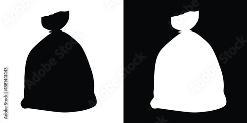 Garbage bag vector silhouette, Black silhouette trash bag icon vector