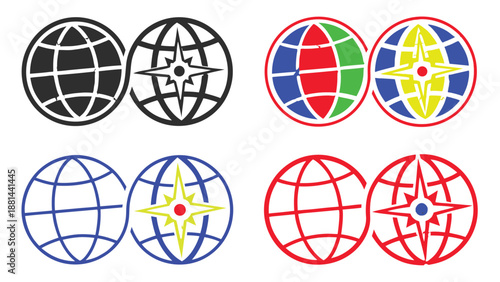 Solid Globe Grid Spheres , Minimal Earth Latitude Longitude Icons