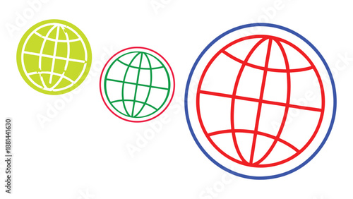 Solid Globe Grid Spheres , Minimal Earth Latitude Longitude Icons