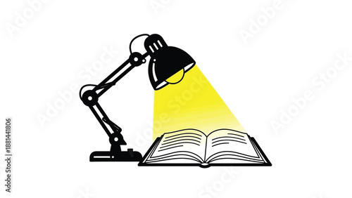 A classic desk lamp illuminates an open book, symbolizing knowledge and focused learning