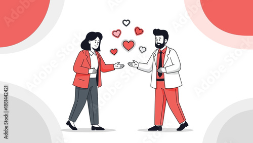 Couple Sharing Love and Affection with Hearts Floating Around