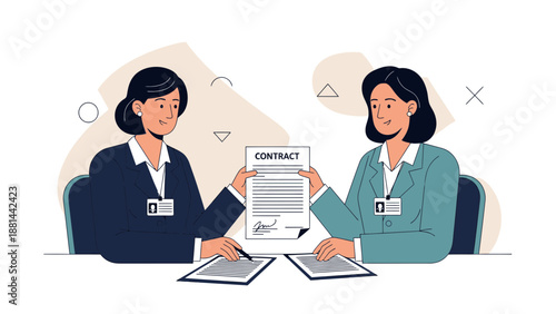 Businesswomen signing a contract, legal agreement, partnership, handshake concept