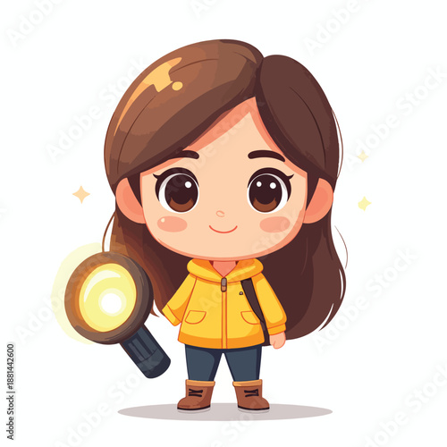 Young student character exploring and learning with a magnifying glass, a charming education illustration.
