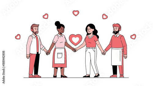 Diverse Group Holding Hands with Hearts - Unity, Love, and Support