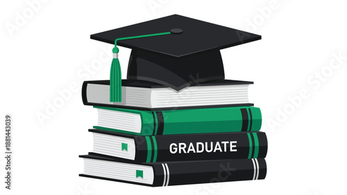 Graduation cap and a stack of books representing the journey of education