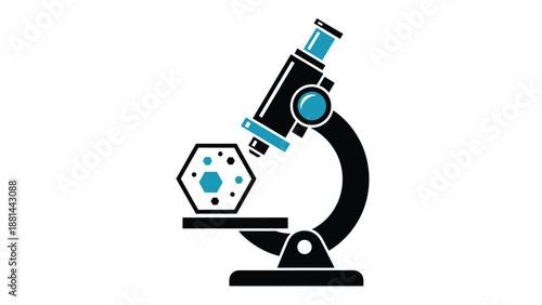 Scientific microscope analyzing a hexagonal sample representing cellular or molecular research