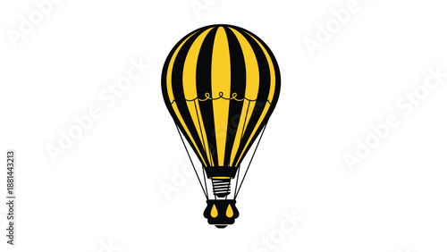 A charming striped hot air balloon featuring a unique light bulb shaped basket