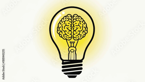 A glowing light bulb with a human brain inside, symbolizing a brilliant idea and innovative thought