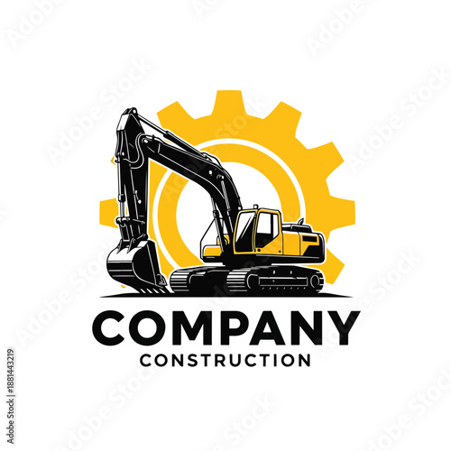 Vector Illustration of an Excavator and Gear for Construction Industry Design Concept