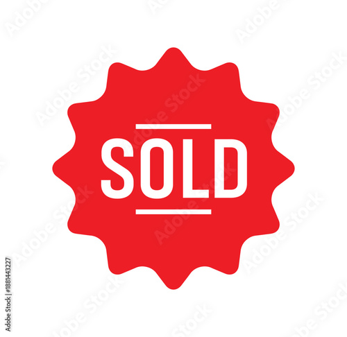 Red sold sign. Vector icon.