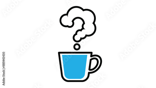 A vibrant blue cup emitting a question mark as steam, symbolizing mystery and curiosity