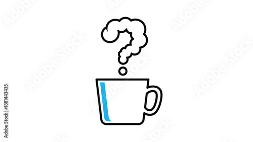 Uncertainty of a steaming drink: a question mark rising from a hot beverage mug
