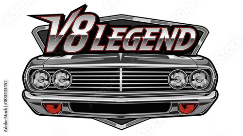 V8 Legend Classic American Muscle Car Emblem.