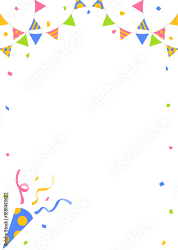 紙吹雪、ガーランド、パーティークラッカーのデコレーションフレーム、縦向き