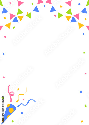 紙吹雪、ガーランド、パーティークラッカーのデコレーションフレーム、縦向き