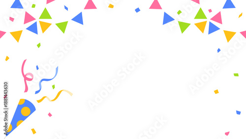 紙吹雪、ガーランド、パーティークラッカーのデコレーションフレーム、16:9サイズ