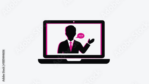 Virtual business presentation or online meeting on a laptop screen with a speaker