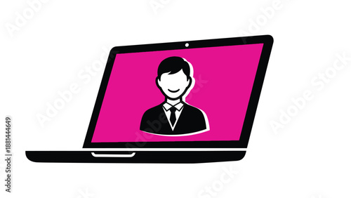 Online professional communication via laptop: virtual meeting or remote consultation icon