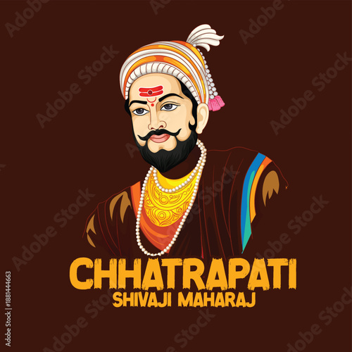 illustration of Chhatrapati shivaji maharaj jayanti Chhatrapati Shivaji Maharaj with a traditional turban, pearl jewelry and a pavilion silhouette; evokes Maratha heritage, bravery, leadership and his