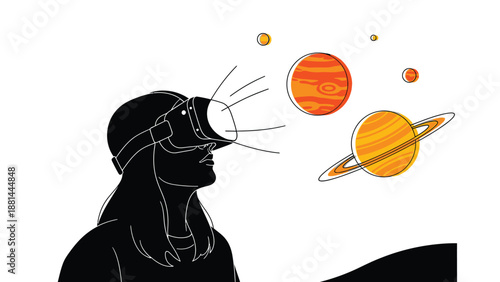 A person exploring the cosmos through a virtual reality headset, experiencing immersive space travel