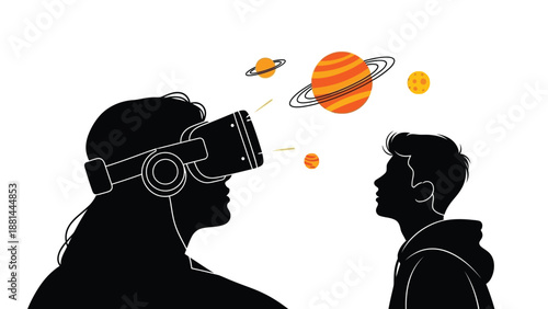 Exploring the universe: a person immerses in space with a virtual reality headset