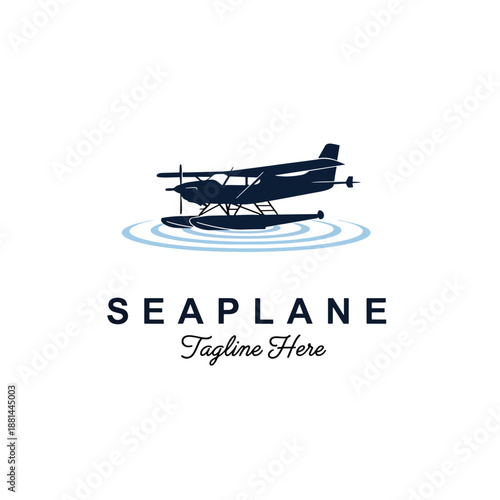 Minimalist Vector Illustration of a Seaplane Resting on Rippled Water, Side View