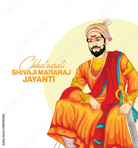 illustration of Chhatrapati shivaji maharaj jayanti Chhatrapati Shivaji Maharaj with a traditional turban, pearl jewelry and a pavilion silhouette; evokes Maratha heritage, bravery, leadership and his